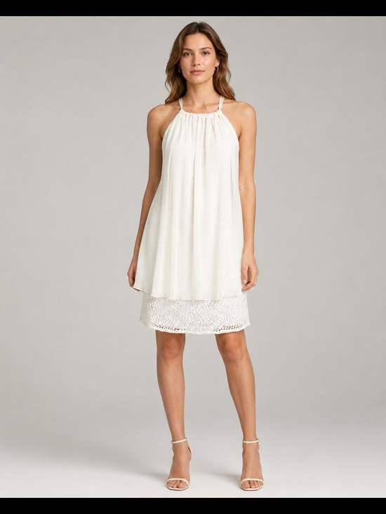 Emma & Michele Dresses & Skirts - Women's Off-White Layered Crochet Halter Midi Dress Size M